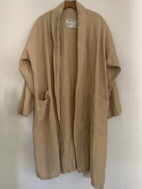 Amour Linen Coatigan Women 1 Beige Linen Duster Long Open Pockets Lounge Relaxed